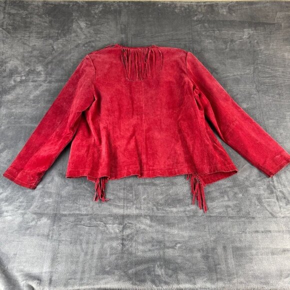 Vintatge Ami Red Leather Western Style Fringe Jacket Size Large Rodeo Cow Girl - Picture 8 of 13
